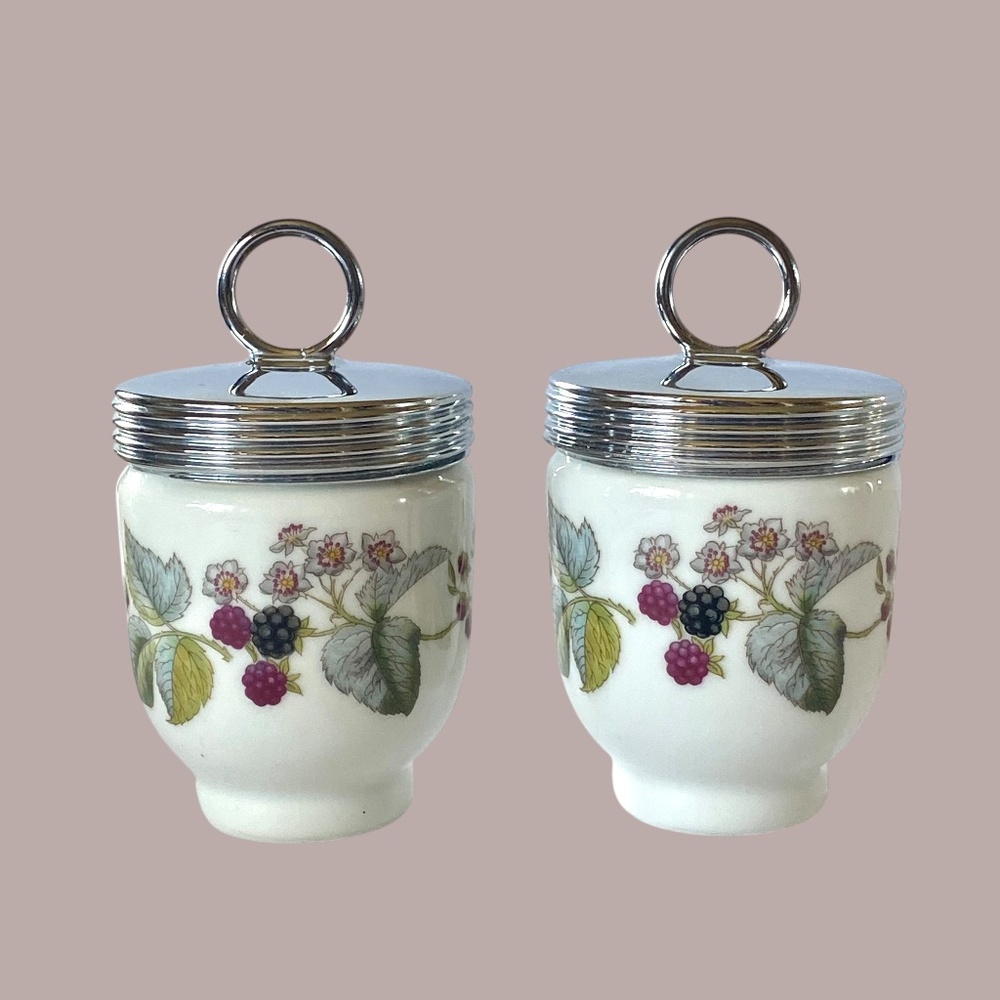 Vintage ROYAL WORCESTER England Lavinia Egg Coddlers & Lids Set of 2 Bone China